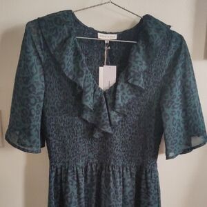 Moon River Teal Ruffle Midi Dress